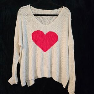 Moon & Madison Oversized Heart Sweater Women's M Dolman Sleeve Chunky Knit